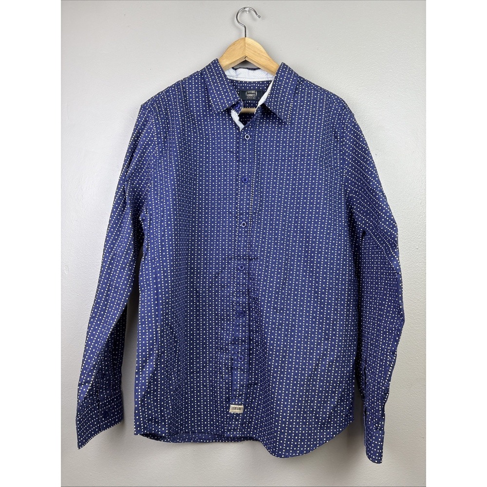Stitches And Rivets Long Sleeve Button Up Shirt Size Large Blue Polka Dots‎